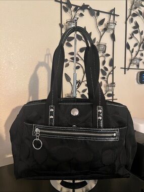 Coach Daisy Black Signature Jacquard Tote with Stud Accents